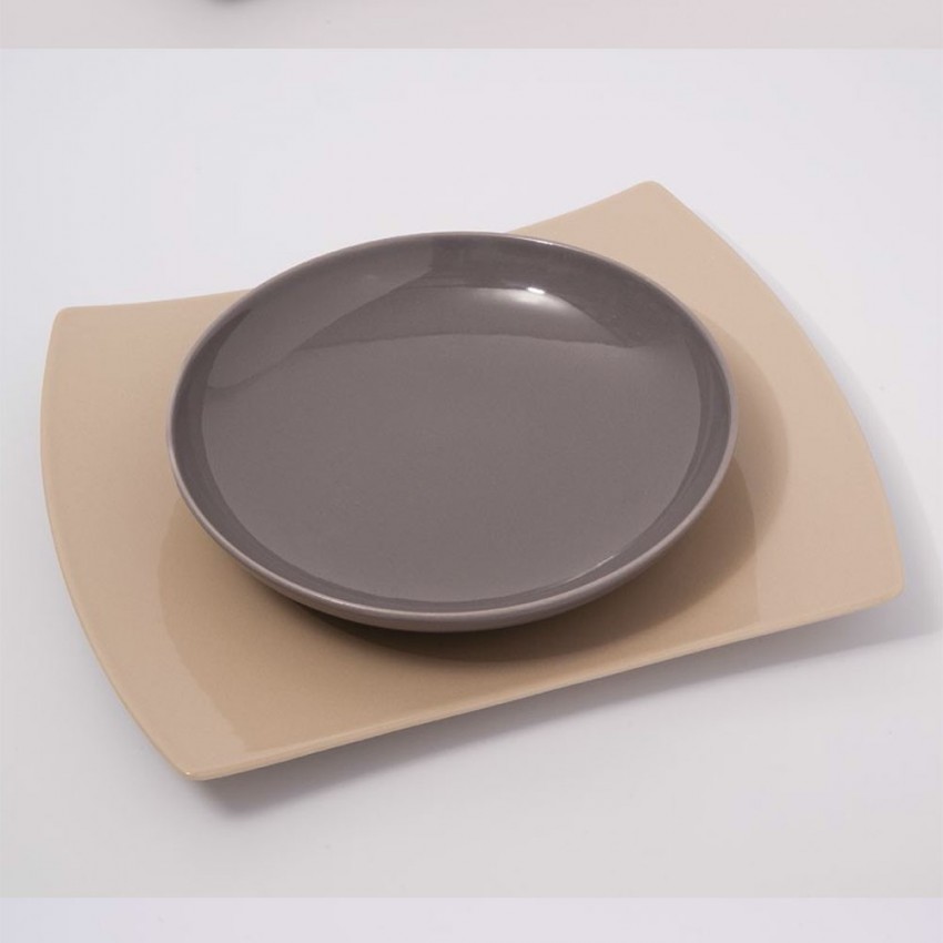 Lot de 6 assiettes creuses porcelaine Gris - D 22 cm - Siviglia