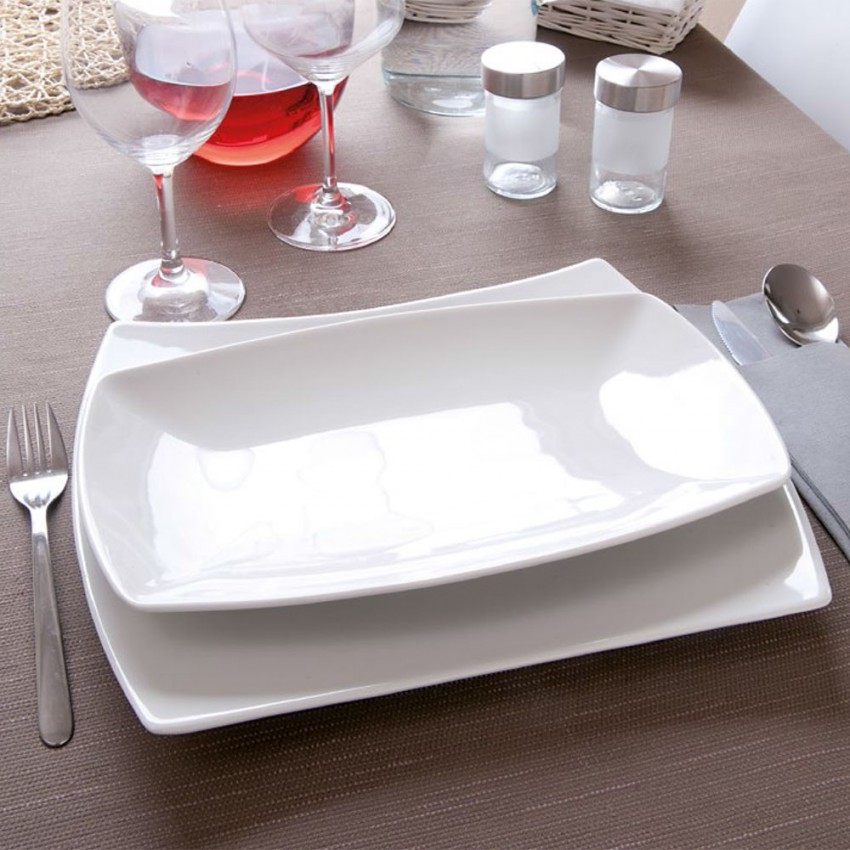 Assiette rectangulaire porcelaine blanche - L 31 cm - Tokio