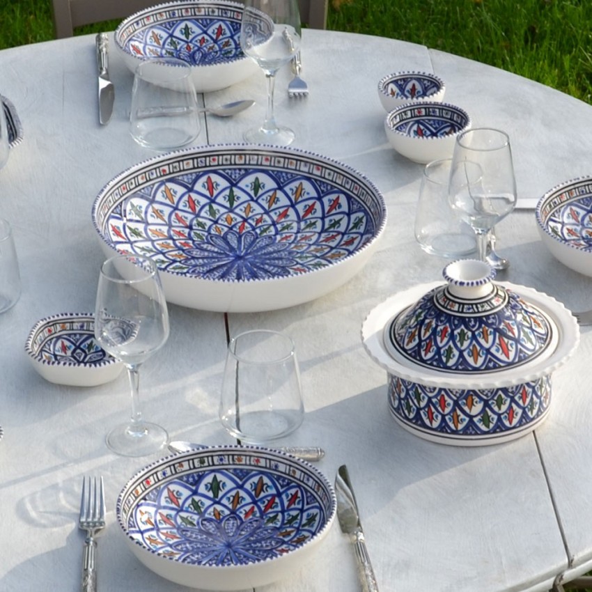Service à couscous assiettes jattes Bakir Bleu - 6 pers