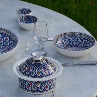 Service à couscous assiettes jattes Bakir Bleu - 8 pers