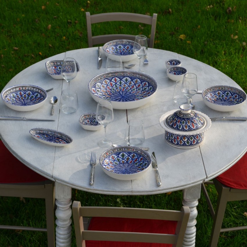 Service à couscous assiettes jattes Bakir Bleu - 8 pers