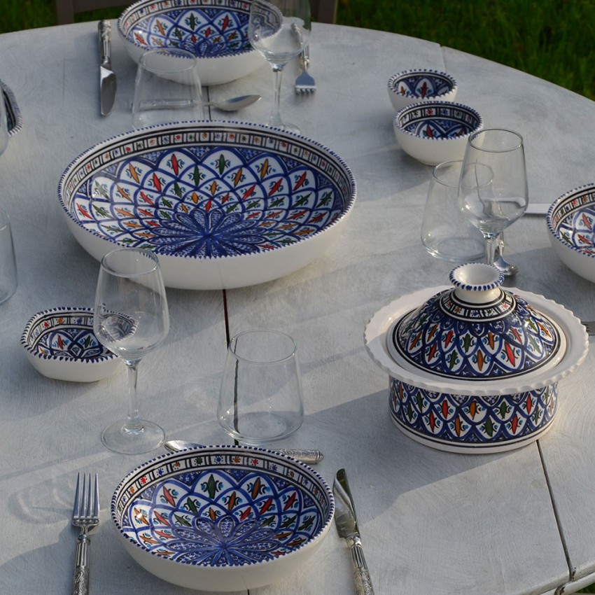 Service à couscous assiettes jattes Bakir bleu - 12 pers