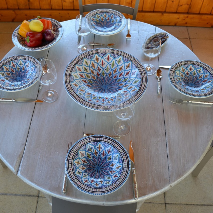 Plat traditionnel Tebsi Bakir turquoise - D 33 cm