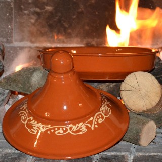 Tajine de cuisson décoré en pâte à feu - D 25 cm