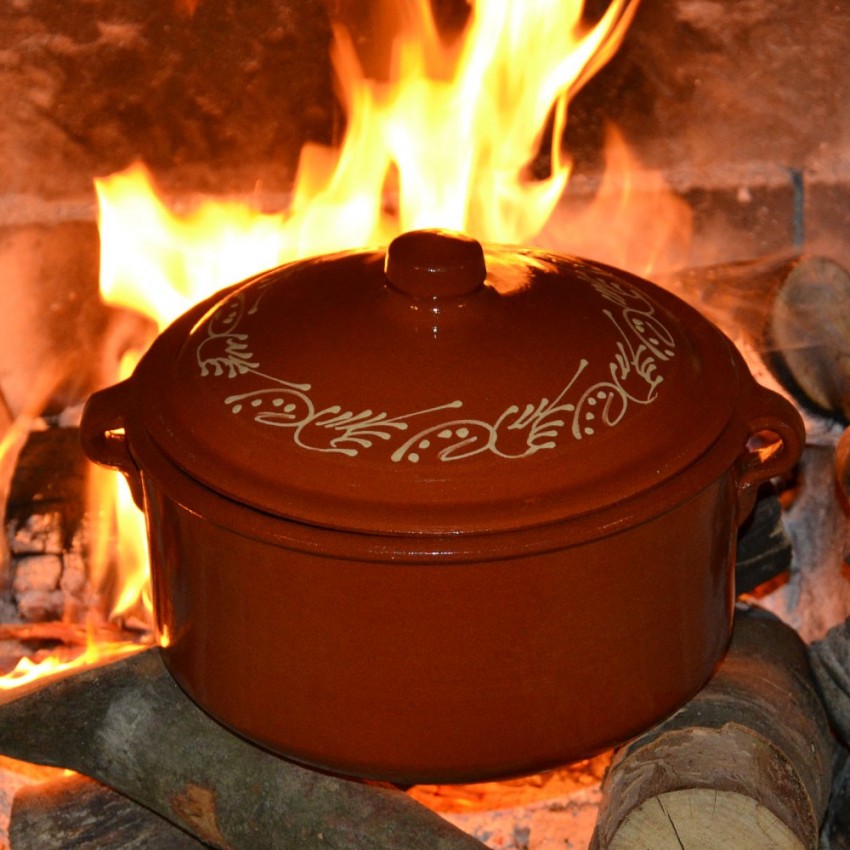 Casserole de cuisson en terre cuite décorée - D 22 cm