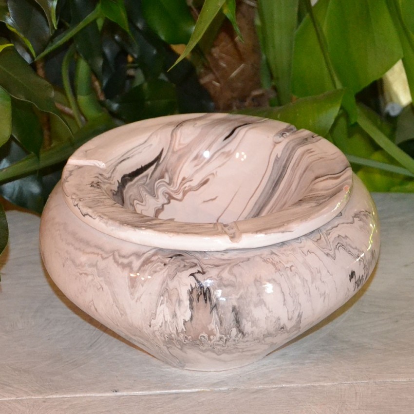 Cendrier anti fumée marbré noir et marron et blanc - Grand modèle