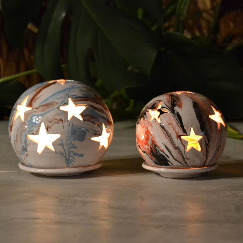 Photophore boule Marbré rouge, noir et blanc - Petit Modèle