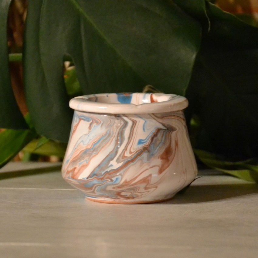 Cendrier Tunisien Karim marbré marron, bleu et blanc