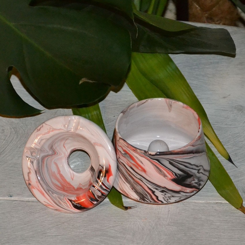 Cendrier Tunisien Karim marbré noir, rouge et blanc