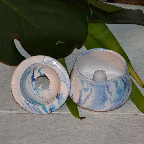 Cendrier Tunisien Karim marbré bleu, turquoise et blanc 2