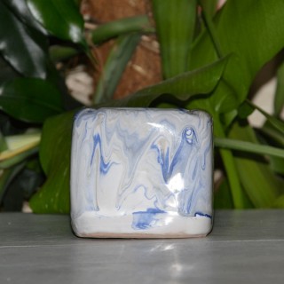 Cendrier anti fumée Cube marbré bleu, gris et  blanc