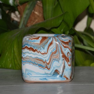 Cendrier anti fumée Cube marbré bleu, marron et  blanc