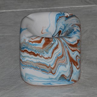 Cendrier anti fumée Cube marbré bleu, marron et  blanc