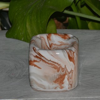 Cendrier anti fumée Cube marbré marron, gris et  blanc