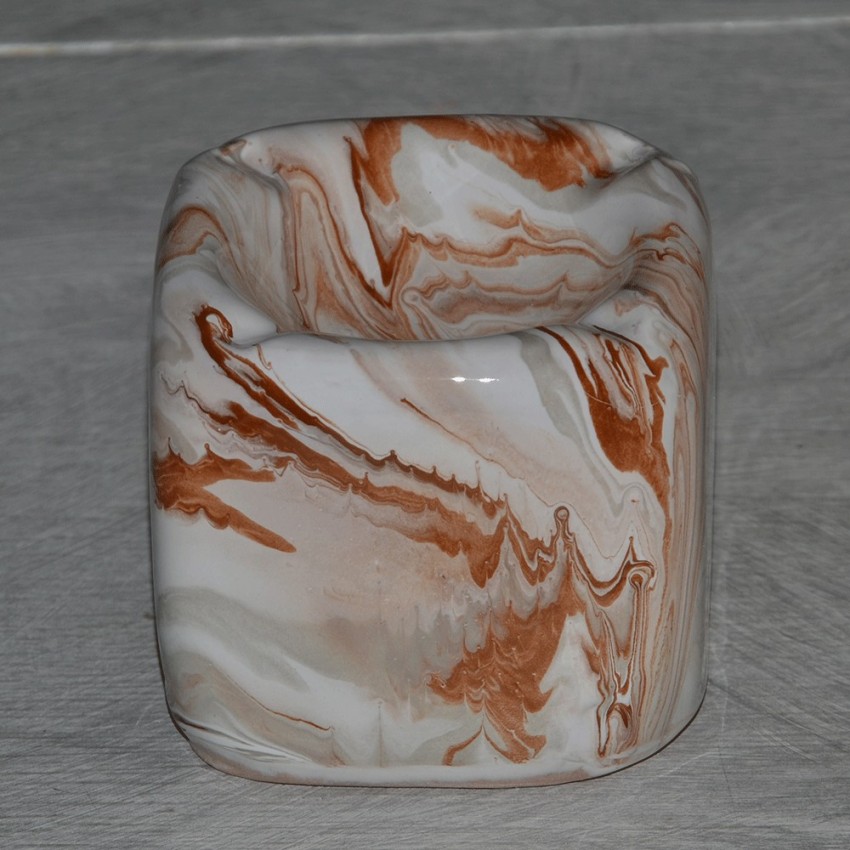 Cendrier anti fumée Cube marbré marron, gris et  blanc