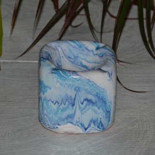 Cendrier anti fumée Cube marbré bleu, turquoise et  blanc