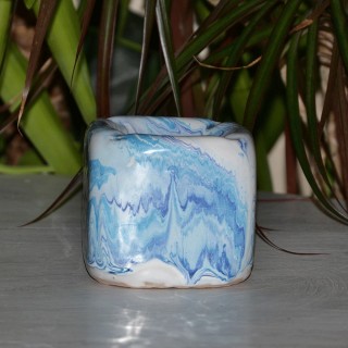 Cendrier anti fumée Cube marbré bleu, turquoise et  blanc