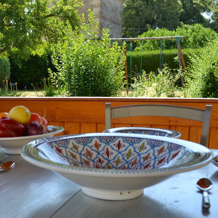 Plat traditionnel Tebsi Bakir turquoise - D 27 cm