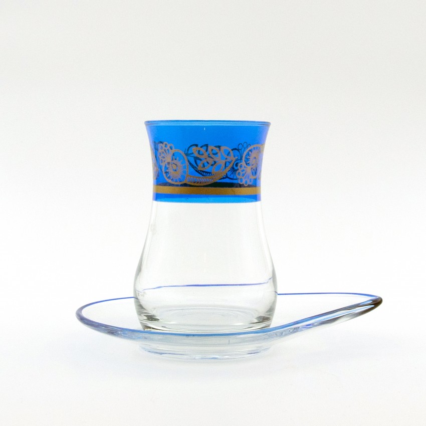 Verres à café ou à thé avec ces soucoupes Hassen Bleu 10 cl x 6 - Coffret