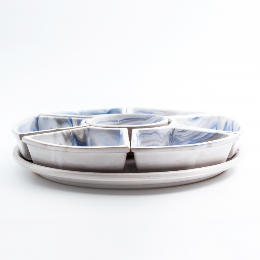 Service apéritif Marbré Bleu et gris