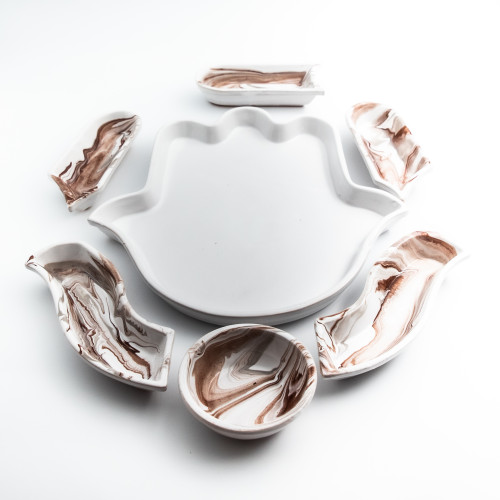 Service apéritif Main de Fatma Marbré Marron et Gris