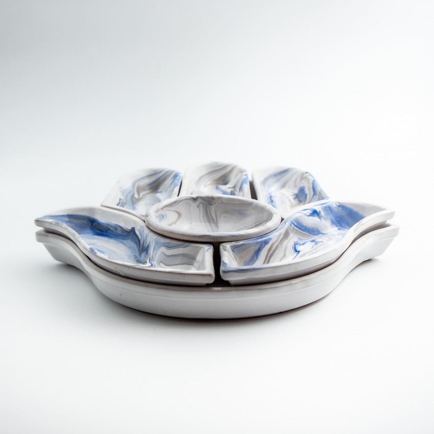 Service apéritif Main de Fatma Marbré Bleu et Gris