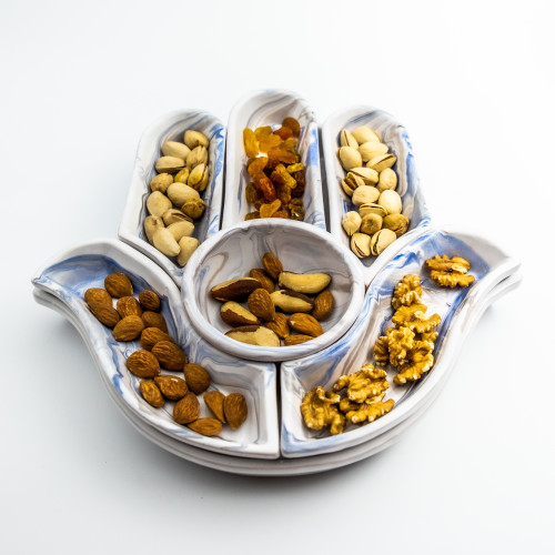 Service apéritif Main de Fatma Marbré Bleu et Gris