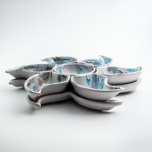 Service apéritif Etoile Marbré Turquoise et Marron