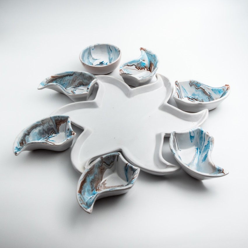 Service apéritif Etoile Marbré Turquoise et Marron