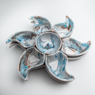 Service apéritif Etoile Marbré Turquoise et Marron