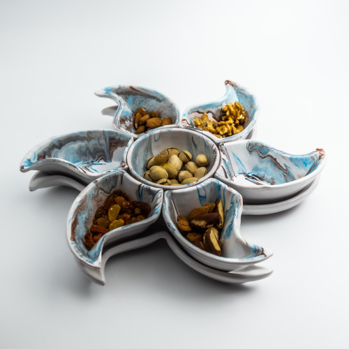 Service apéritif Etoile Marbré Turquoise et Marron 2