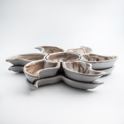 Service apéritif Etoile Marbré Marron et Gris