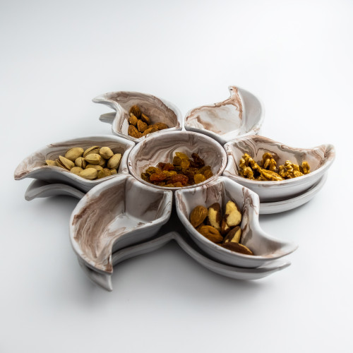 Service apéritif Etoile Marbré Marron et Gris