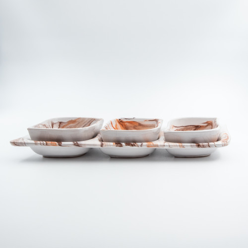 Service apéro tri-bols Feuilles Marbré Marron et Orange