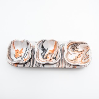 Service apéro tri-bols Fleurs Marbré Rouge et Noir