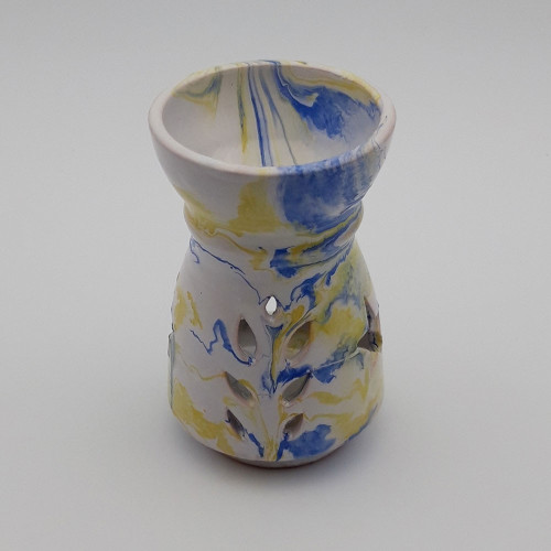 Brûle parfum Marbré bleu, jaune et blanc - Grand Modèle