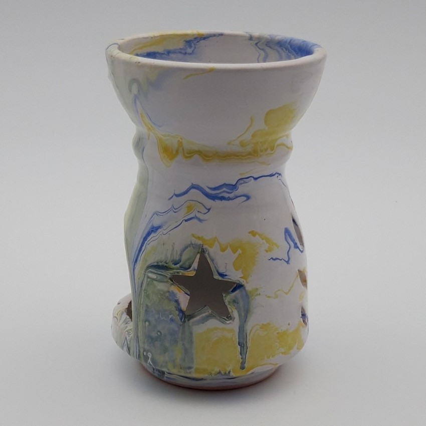 Brûle parfum Marbré bleu, jaune et blanc - Grand Modèle