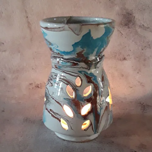 Brûle parfum Marbré marron, bleu et blanc - Grand Modèle