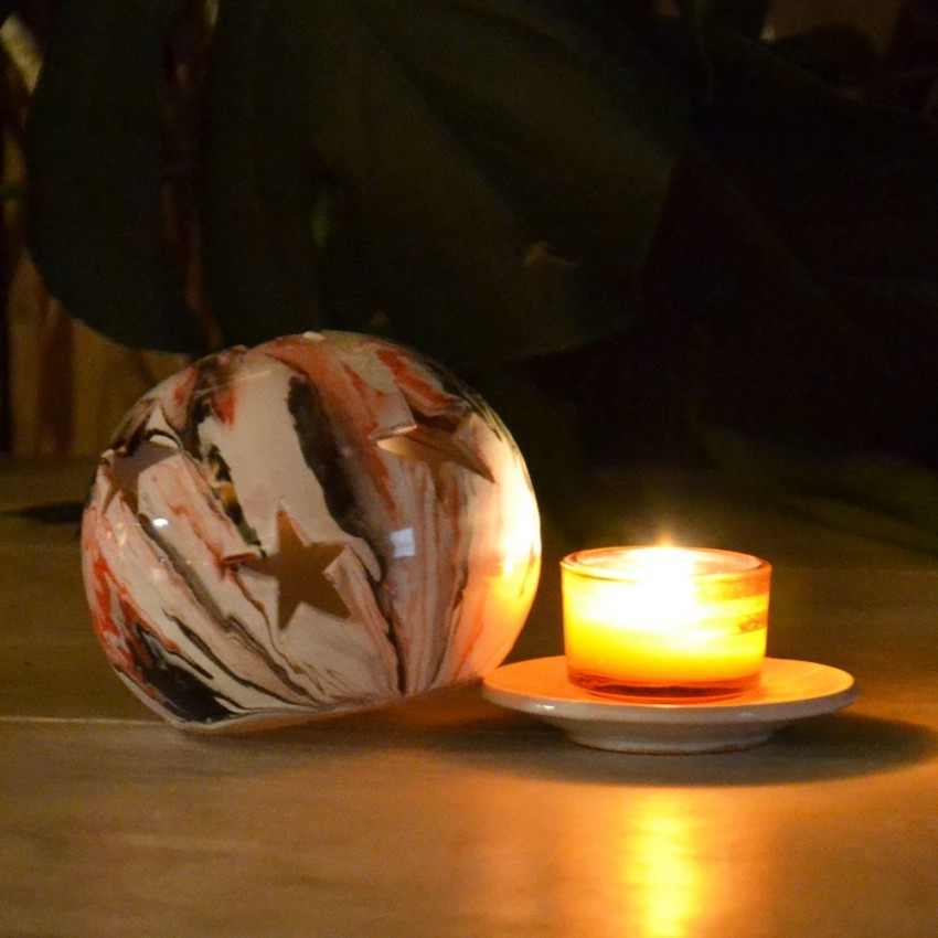 Photophore boule Marbré rouge, noir et blanc - Moyen Modèle