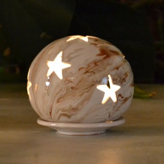 Photophore boule Marbré marron gris et blanc - Grand Modèle