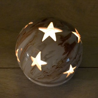 Photophore boule Marbré marron gris et blanc - Grand Modèle