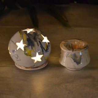 Photophore boule Marbré bleu, jaune et blanc - Moyen Modèle