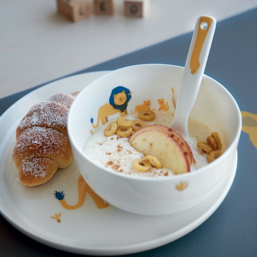 Coffret repas pour enfant en porcelaine Léo le lion - 5 pcs