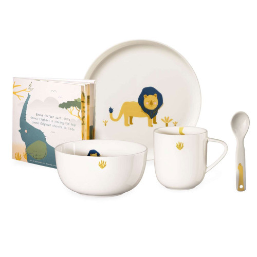 Coffret repas pour enfant en porcelaine Léo le lion - 5 pcs