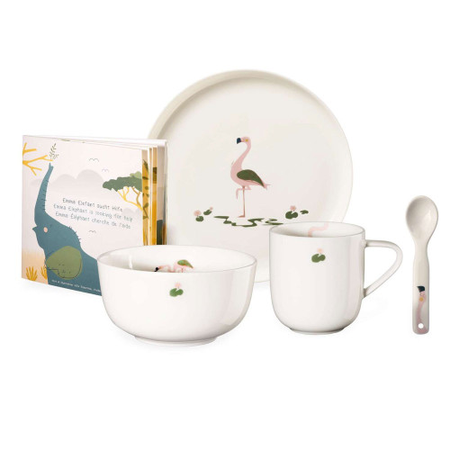 Coffret repas pour enfant en porcelaine Fiona le Flamant - 5 pcs