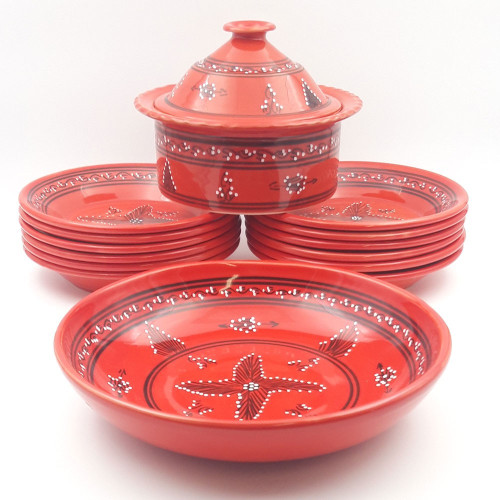 Service à couscous assiettes creuses avec plat jatte Tatoué rouge - 12 pers 2