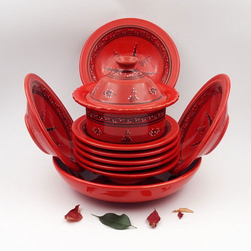 Service à couscous assiettes Tebsis avec plat jatte Tatoué rouge - 8 pers 2