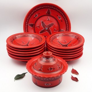 Service à couscous assiettes Tebsis avec plat jatte Tatoué rouge - 12 pers