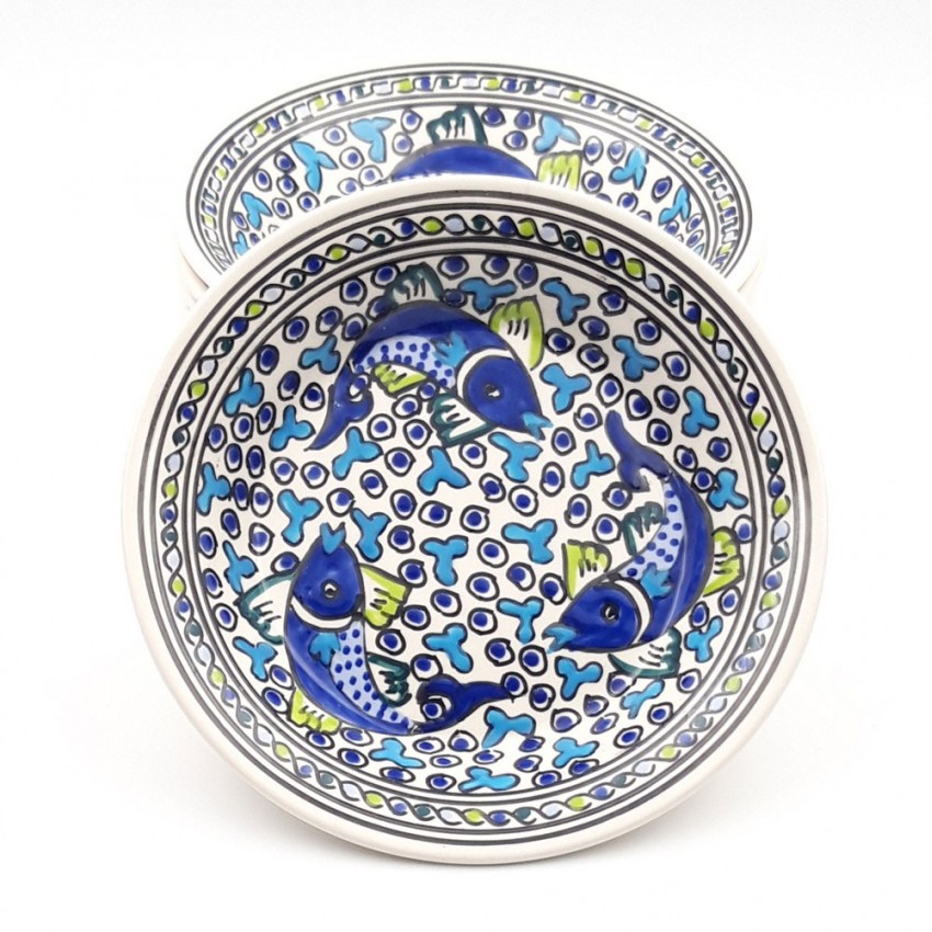 Lot de 6 assiettes creuses Poissons Bleus - D 24 cm