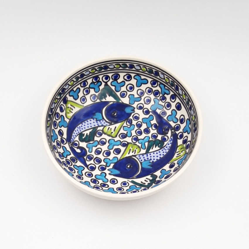 Assiette creuse de forme jatte Poissons Bleus - D 20 cm